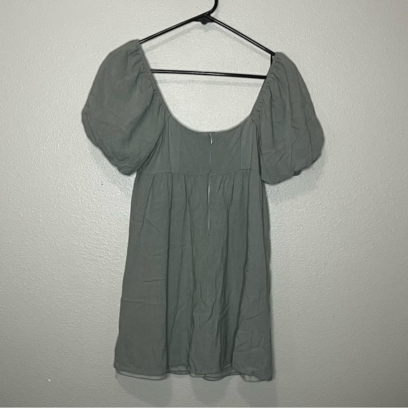 Altar’d State Linen Blend Dress Women XS Sage Green Mini Drop Puff Sleeve Lined - Picture 7 of 10